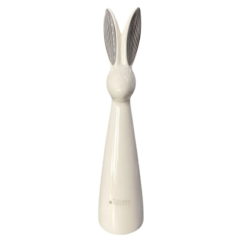 Tiziano Deko-Keramik Osterhase Alvina in Creme-Weiß mit schwarzen Akzenten an den Ohren