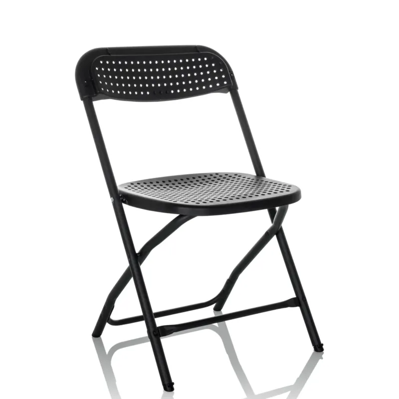 Schwarzer Outdoor-Stuhl TUDELA XXL PRO mit perforierter Sitzfläche und Rückenlehne von hjh OFFICE