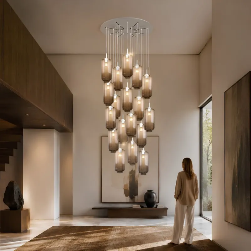 s.luce Velo Galerie-Pendelleuchte 20-flammig Ø 120cm Ø 18cm für hohe Räume mit eleganten Glas-Pendelleuchten