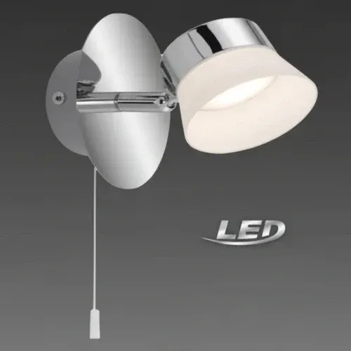 Wandlampe LED mit Schalter zum ziehen ip44 feuchtraum badezimmer lampe am waschbecken briloner 2209-018 spiegellampe mit zugschalter chrom mit matten weißen Lampenschirm aus Kunststoff