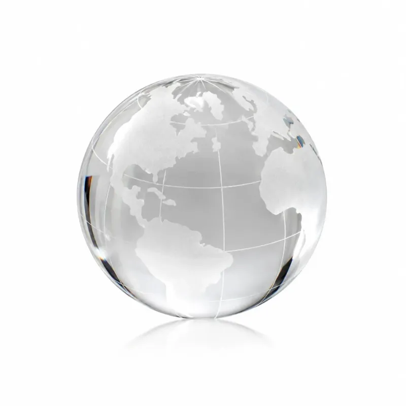 Globus Glaskugel 7 cm aus klarem Vollglas mit geätzter Weltkarte als Design-Dekokugel